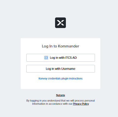 Dex login page showing "Log In with ITCS AD" and "Log In with Username" buttons